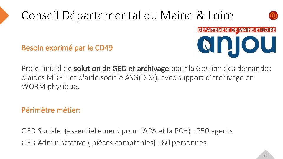 Conseil Départemental du Maine & Loire Besoin exprimé par le CD 49 Projet initial