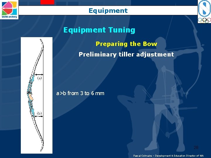 Equipment Tuning Preparing the Bow Preliminary tiller adjustment a>b from 3 to 6 mm
