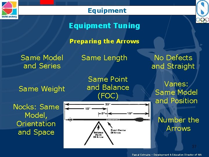 Equipment Tuning Preparing the Arrows Same Model and Series Same Weight Nocks: Same Model,