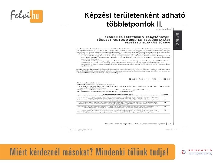 Képzési területenként adható többletpontok II. 