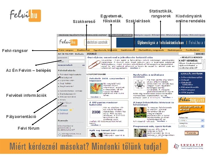 Szakkereső Felvi-rangsor Az Én Felvim – belépés Felvételi információk Pályaorientáció Felvi fórum Statisztikák, rangsorok