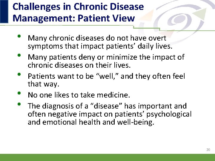 Challenges in Chronic Disease Management: Patient View • • • Many chronic diseases do