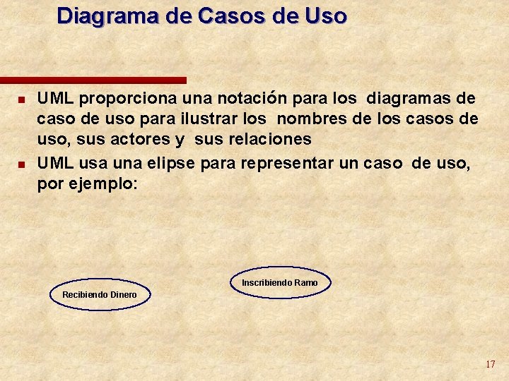 Diagrama de Casos de Uso n n UML proporciona una notación para los diagramas