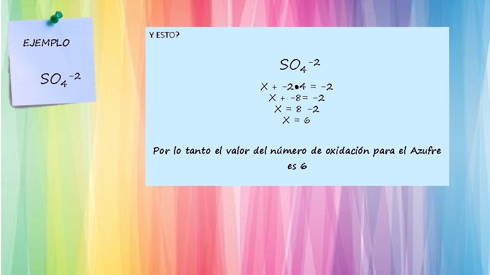 EJEMPLO SO 4 -2 Y ESTO? SO 4 -2 X + -2● 4 =