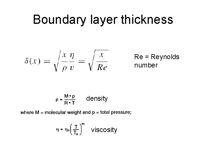 Boundary layer thickness Re = Reynolds number density viscosity 