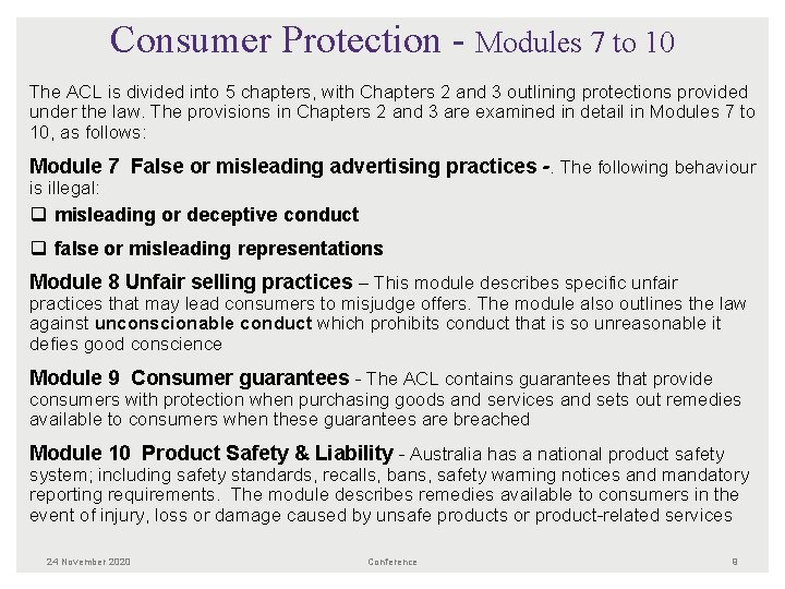 Module 6 Overview of the Australian Consumer Law