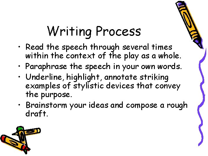 Writing Process • Read the speech through several times within the context of the