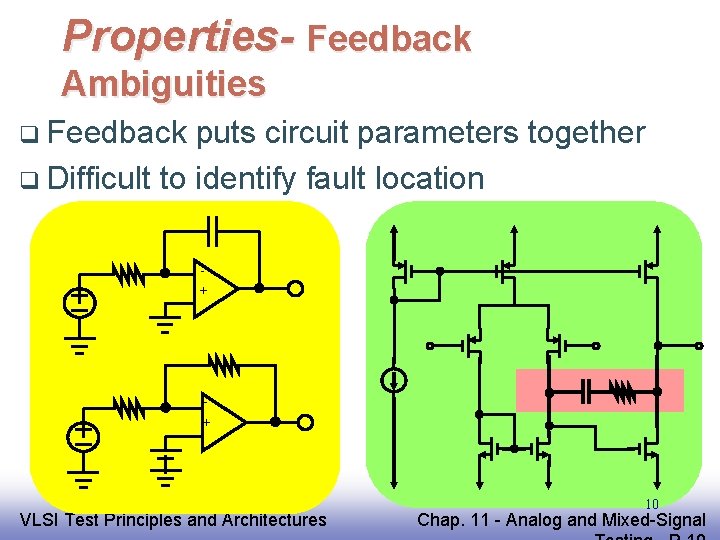 Properties- Feedback Ambiguities q Feedback puts circuit parameters together q Difficult to identify fault