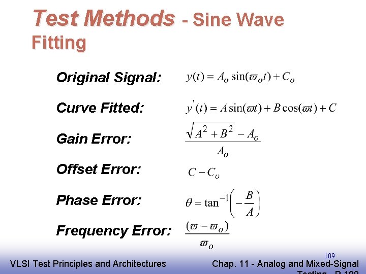 Test Methods - Sine Wave Fitting Original Signal: Curve Fitted: Gain Error: Offset Error: