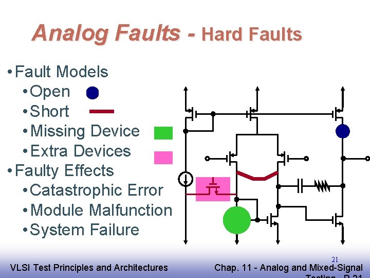 Analog Faults - Hard Faults • Fault Models • Open • Short • Missing