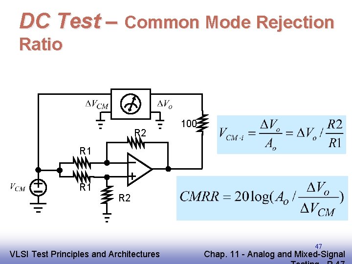 DC Test – Common Mode Rejection Ratio R 2 100 R 1 R 2