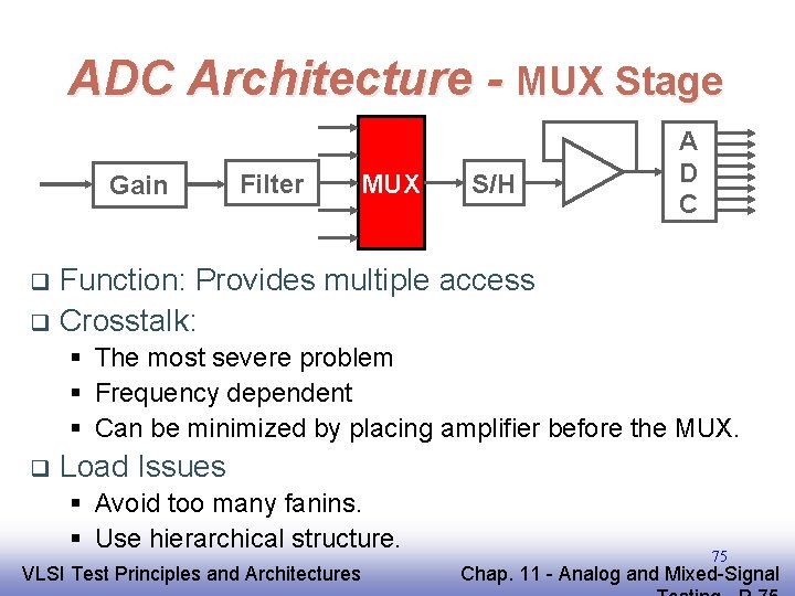 ADC Architecture - MUX Stage Gain Filter MUX S/H A D C Function: Provides