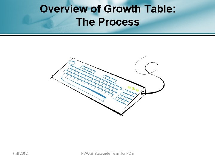 Overview of Growth Table: The Process Fall 2012 PVAAS Statewide Team for PDE 