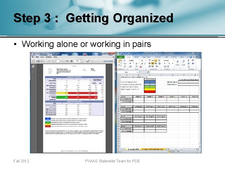 Step 3 : Getting Organized • Working alone or working in pairs Fall 2012