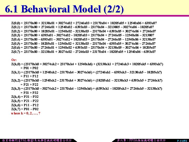 6. 1 Behavioral Model (2/2) Z(0, 0) = 23170 x 00 + 32138 x
