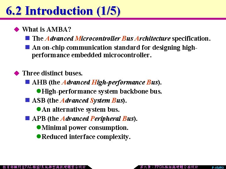 6. 2 Introduction (1/5) u What is AMBA? n The Advanced Microcontroller Bus Architecture