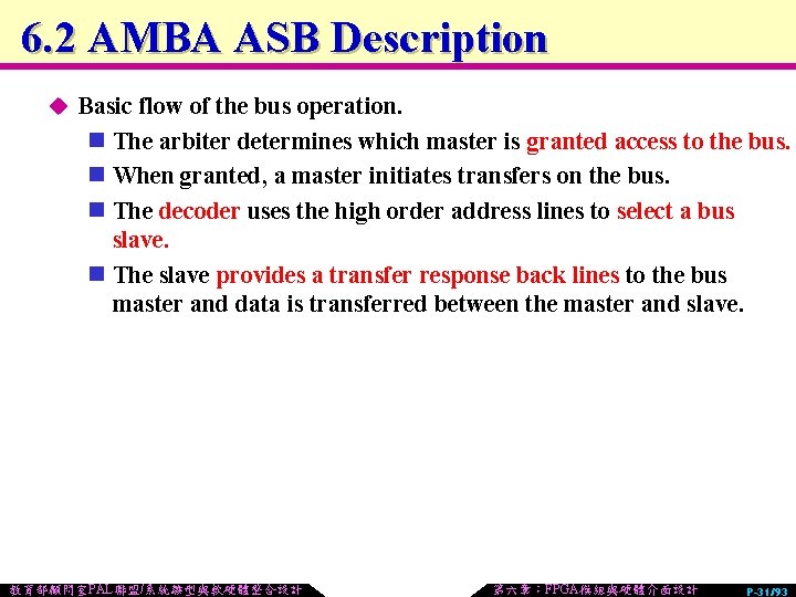 6. 2 AMBA ASB Description u Basic flow of the bus operation. n The