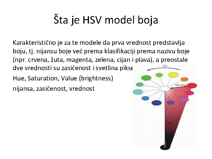 Šta je HSV model boja Karakteristično je za te modele da prva vrednost predstavlja
