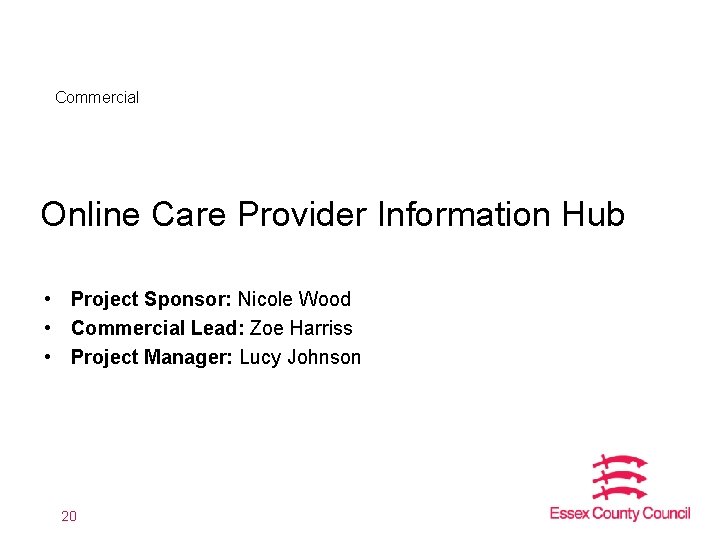 Commercial Online Care Provider Information Hub • Project Sponsor: Nicole Wood • Commercial Lead: