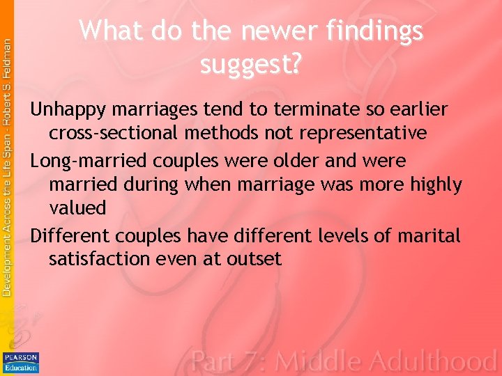 What do the newer findings suggest? Unhappy marriages tend to terminate so earlier cross-sectional What do the newer findings suggest? Unhappy marriages tend to terminate so earlier cross-sectional