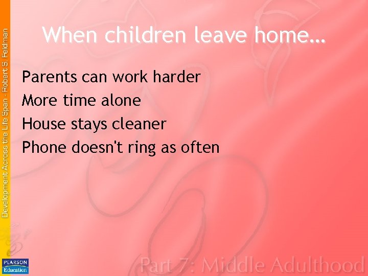 When children leave home… Parents can work harder More time alone House stays cleaner When children leave home… Parents can work harder More time alone House stays cleaner