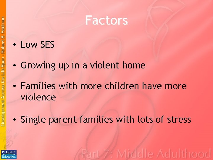 Factors • Low SES • Growing up in a violent home • Families with Factors • Low SES • Growing up in a violent home • Families with