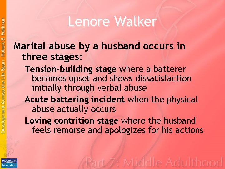 Lenore Walker Marital abuse by a husband occurs in three stages: Tension-building stage where Lenore Walker Marital abuse by a husband occurs in three stages: Tension-building stage where