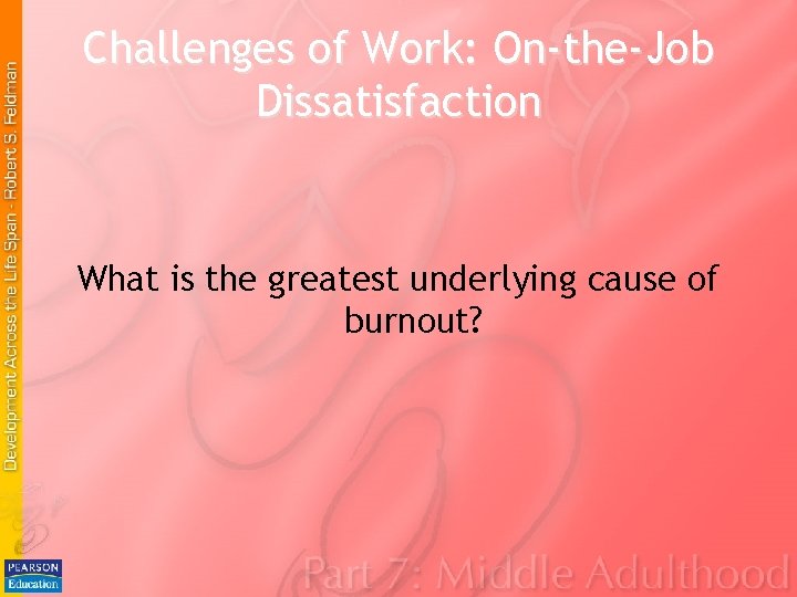 Challenges of Work: On-the-Job Dissatisfaction What is the greatest underlying cause of burnout? Challenges of Work: On-the-Job Dissatisfaction What is the greatest underlying cause of burnout?