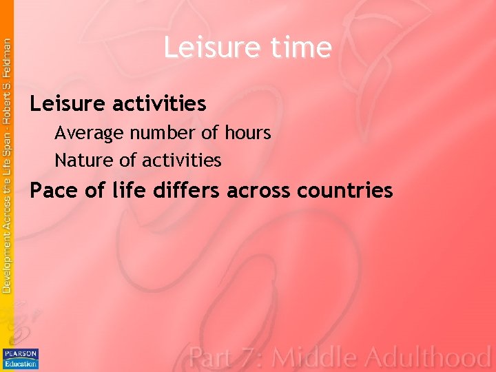 Leisure time Leisure activities Average number of hours Nature of activities Pace of life Leisure time Leisure activities Average number of hours Nature of activities Pace of life