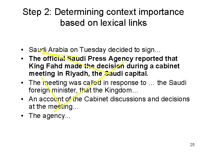 Step 2: Determining context importance based on lexical links • Saudi Arabia on Tuesday