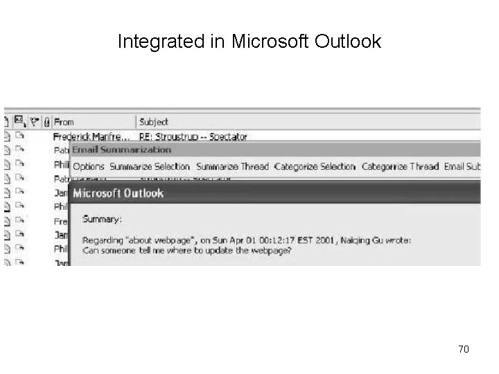 Integrated in Microsoft Outlook 70 