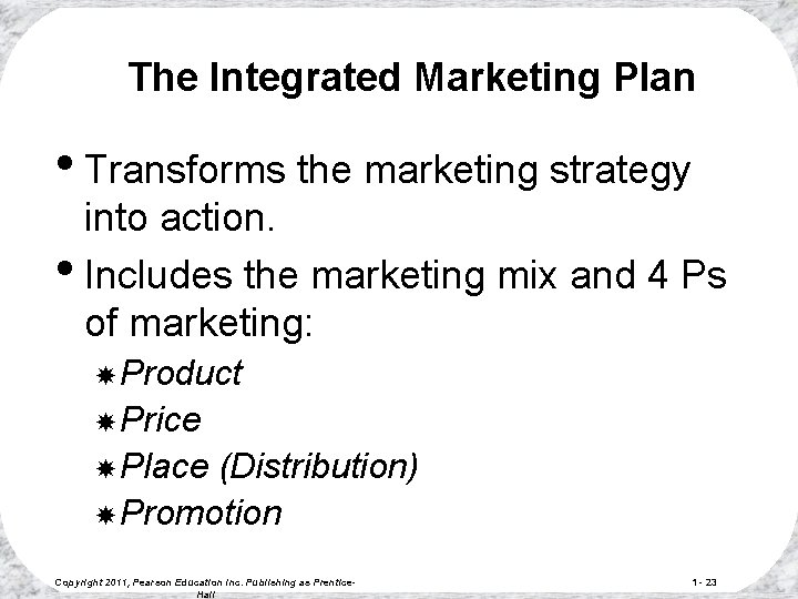 The Integrated Marketing Plan • Transforms the marketing strategy into action. • Includes the