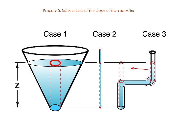 Pressure is independent of the shape of the reservoirs 