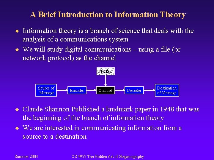 A Brief Introduction to Information Theory ¨ Information theory is a branch of science