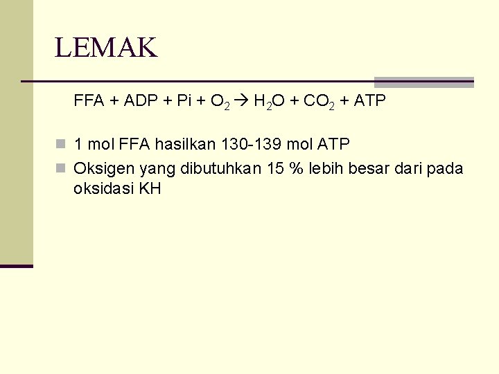 LEMAK FFA + ADP + Pi + O 2 H 2 O + CO