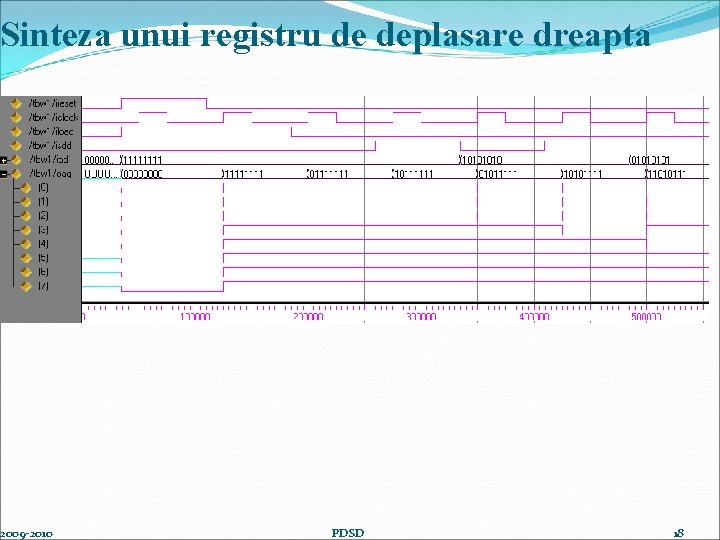 Sinteza unui registru de deplasare dreapta 2009 -2010 PDSD 18 