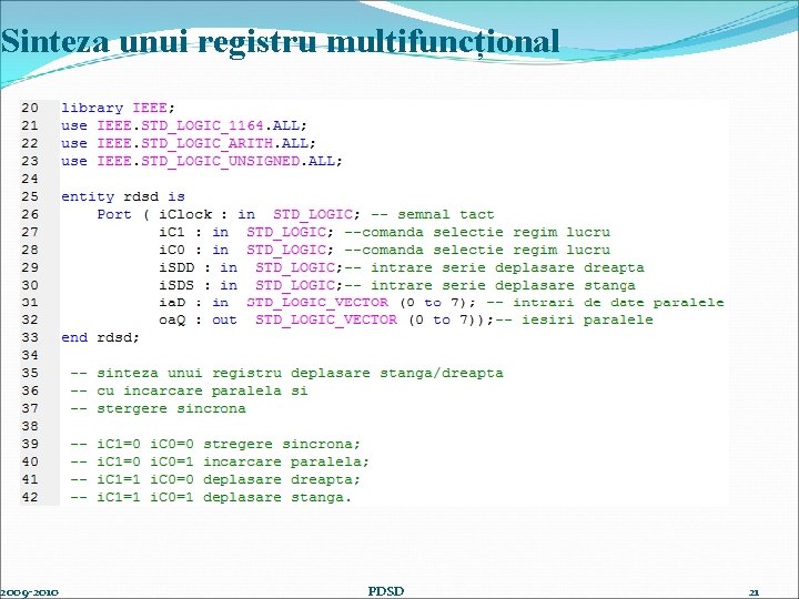 Sinteza unui registru multifuncțional 2009 -2010 PDSD 21 