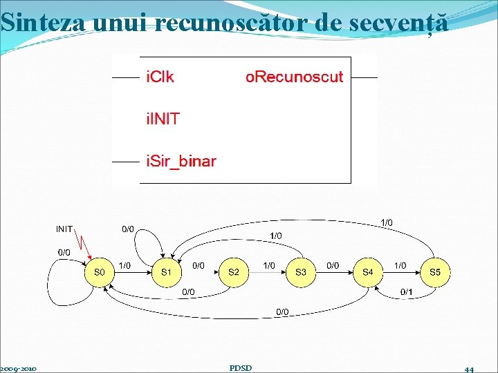 Sinteza unui recunoscător de secvență 2009 -2010 PDSD 44 