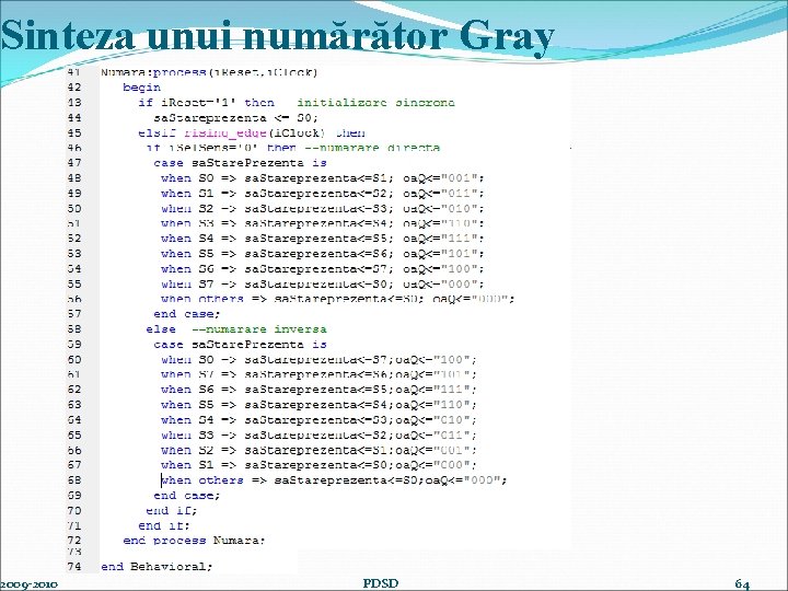 Sinteza unui numărător Gray 2009 -2010 PDSD 64 