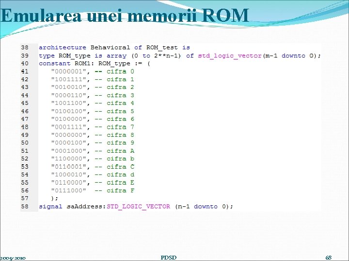 Emularea unei memorii ROM 2009 -2010 PDSD 68 