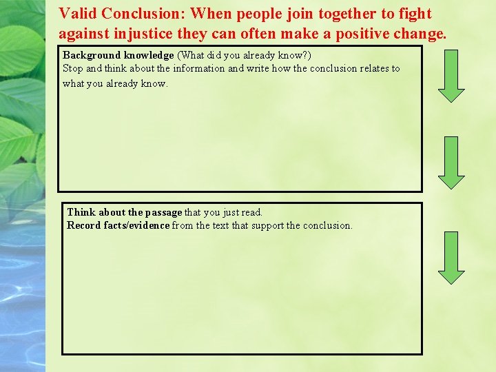 Valid Conclusion: When people join together to fight against injustice they can often make