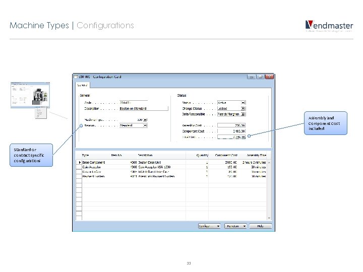 Machine Types | Configurations Assembly and Component Cost included Standard or contract specific configurations