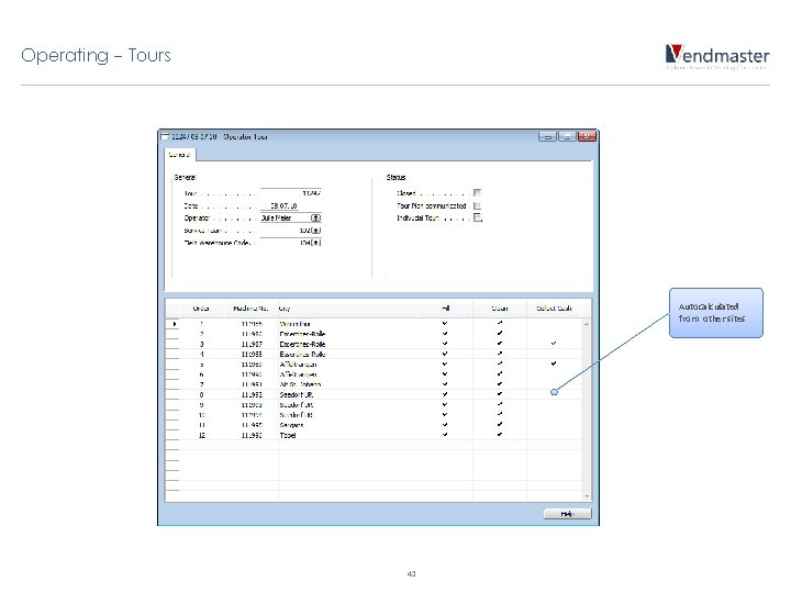 Operating - Tours Autocalculated from other sites 41 