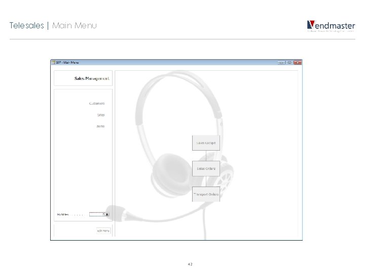 Telesales | Main Menu 42 