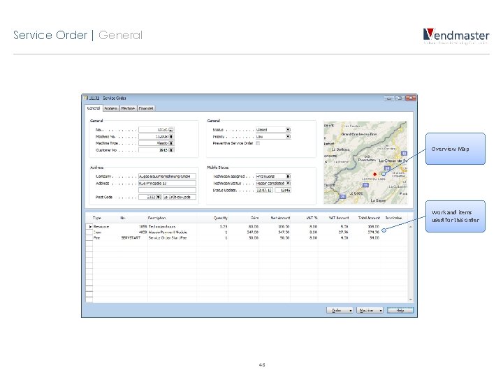 Service Order | General Overview Map Work and items used for this order 46