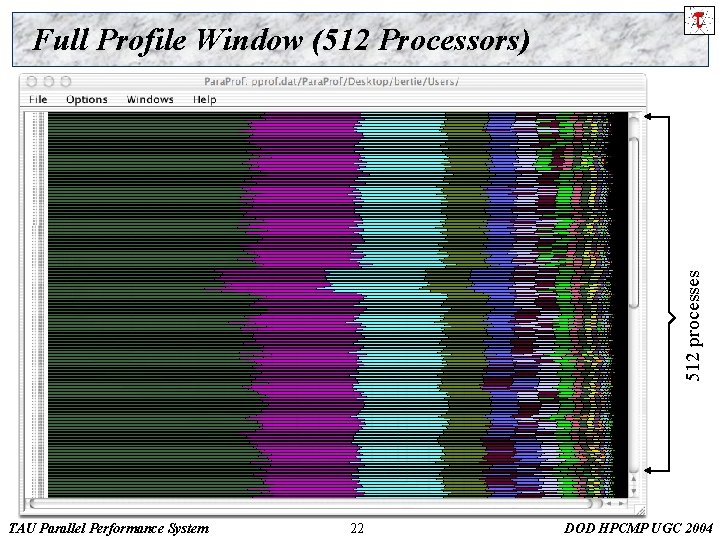 512 processes Full Profile Window (512 Processors) TAU Parallel Performance System 22 DOD HPCMP