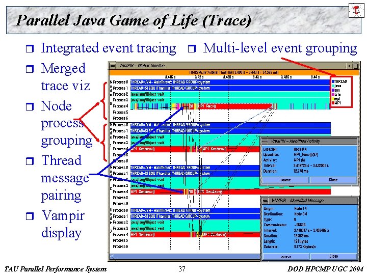 Parallel Java Game of Life (Trace) r r r Integrated event tracing Merged trace