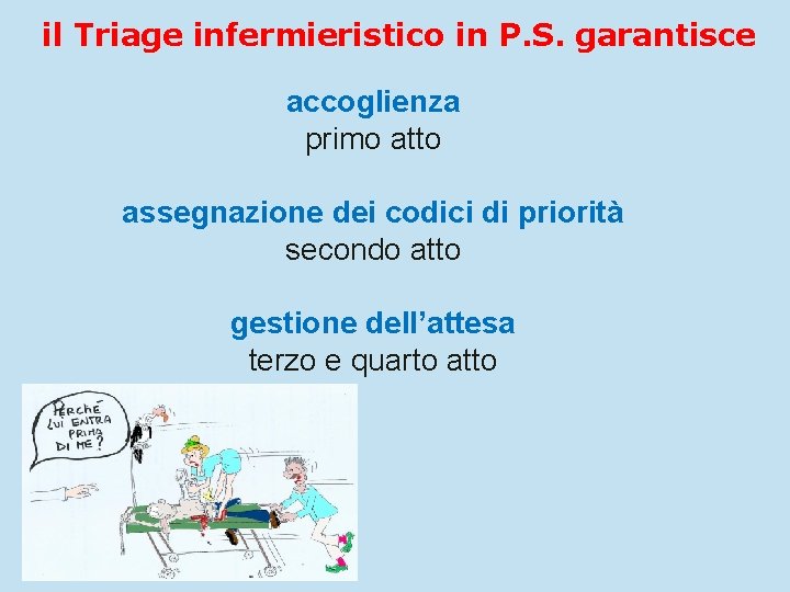 il Triage infermieristico in P. S. garantisce accoglienza primo atto assegnazione dei codici di