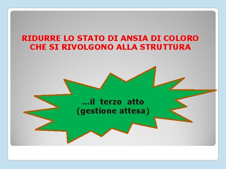 RIDURRE LO STATO DI ANSIA DI COLORO CHE SI RIVOLGONO ALLA STRUTTURA …il terzo