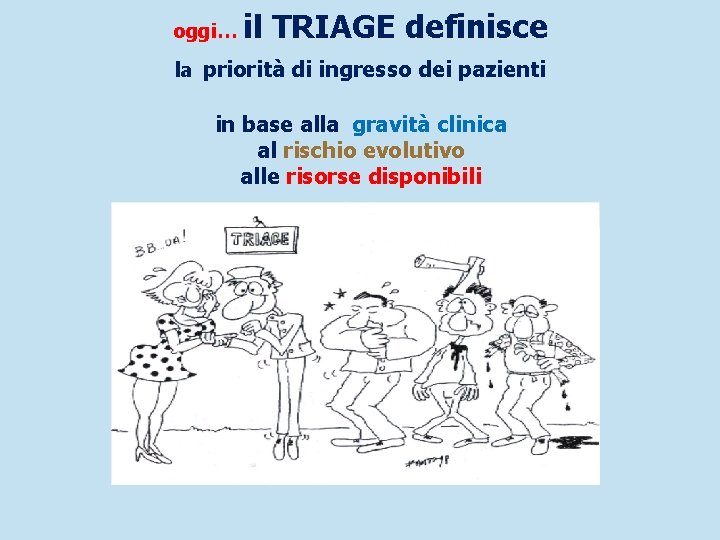 oggi… il TRIAGE definisce la priorità di ingresso dei pazienti in base alla gravità